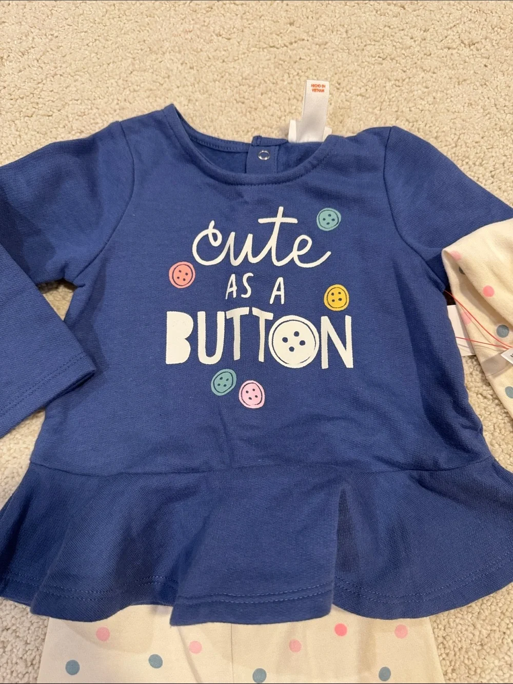 Cat and Jack Navy Peplum Top with Cream Polka Dot Leggings and Headband